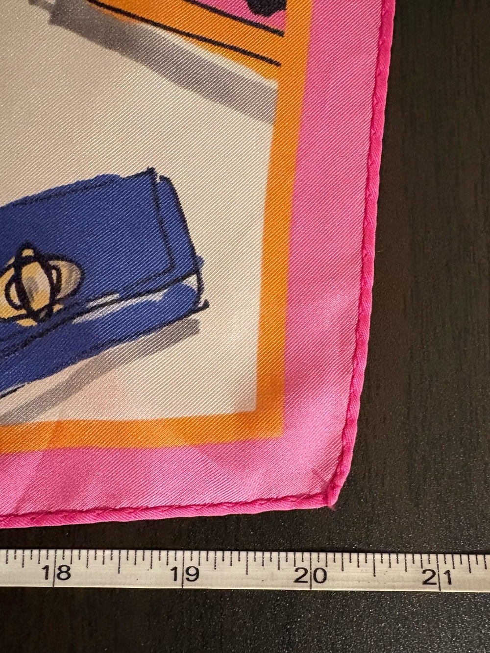 Coach 100% Silk Scarf with Handbag Motif and Pink & Orange Trim - Picture 5 of 7